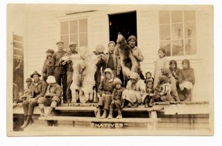 Rppc Photo Postcard Eskimo Inuit Natives Alaska Fur Pelts Hunting 1920s History