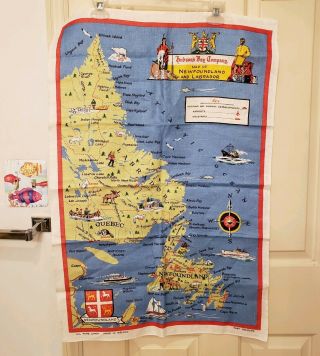 Vintage Hudson Bay Company Linen Towel Map Of Newfoundland & Labrador 30 " X 20 "
