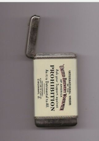 Brewery workers matchsafe union label / support Prohibition CINCINNATI 5
