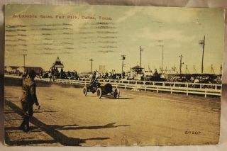 Vintage 1910 Automobile Cool Car Races Fair Park Dallas Texas Post Color Card