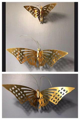 Vintage Brass Butterfly Set Of Three Wall Decor Mid Century By Price Products