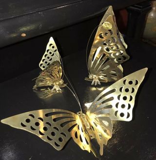 Vintage Brass Butterfly Set Of Three Wall Decor Mid Century By Price Products 5