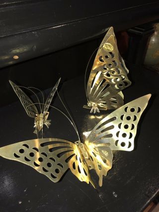 Vintage Brass Butterfly Set Of Three Wall Decor Mid Century By Price Products 6