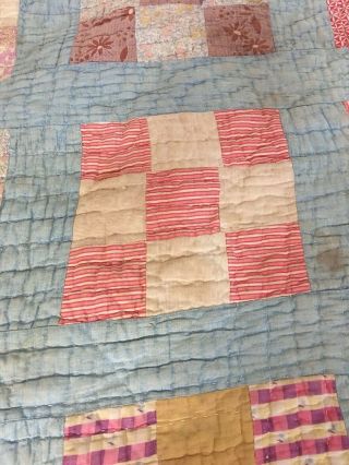 Vintage Handmade Feed Sack Nine Patch Cutter Quilt 65 " X 78 "