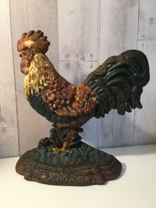 Antique Cast Iron Rooster / Door Stop Vintage Rustic Country Decor Chicken Rusty