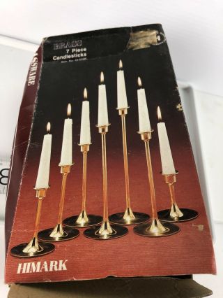 Set Of 7 Graduated Brass Candlesticks Candle Holders - 3 " To 9 " Vintage