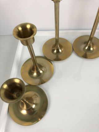Set of 7 Graduated Brass Candlesticks Candle Holders - 3 