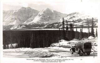 A67/ Alaska Highway Canada Postcard Real Photo Rppc C1940s Truck Steep Grade 5