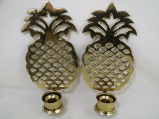 2 Hampton Brass Pineapple Metal Wall Sconce Candle Holder Hollywood Regency