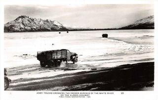 A67/ Alaska Highway Canada Postcard Real Photo Rppc C1940s Army Trucks Frozen 6