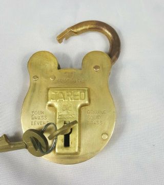 11 Admiralty H.  M.  S.  Old English Four Brass Levers Pad Lock & Key Vtg
