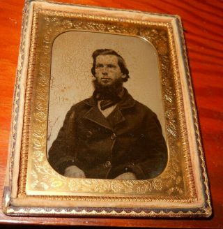 BIG Quarter Plate Ambrotype of Man With Half Case Heavy Glass Thick Mat 2