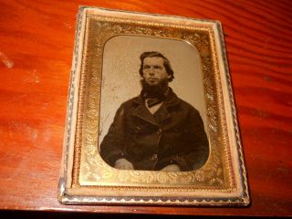 BIG Quarter Plate Ambrotype of Man With Half Case Heavy Glass Thick Mat 4
