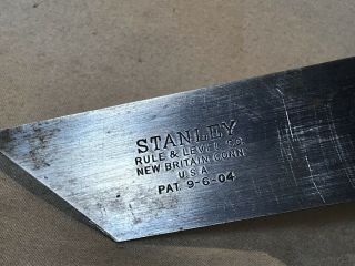 Antique 8 " Stanley Rule & Level Co Britain Conn Bevel / T Square Pat 9 - 6 - 04