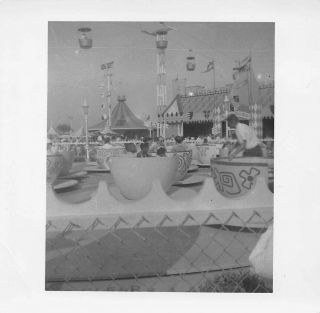 Kids On Mad Hatter Tea Party Cup Ride Disneyland Ca Vtg 1950s Black White Photo