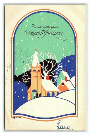 Vintage Postcard Arts And Crafts Church Christmas P.  F.  Volland H1