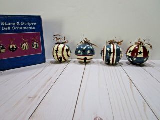 Tin Bell Ornaments Patriotic Set Of 4 Pre - Owned