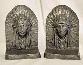 Rare Antique Collectible Reed & Barton Pewter Native Indian Book Ends Signed