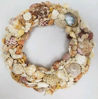 Vintage Sea Shell Coral Wreath Home Decor Handmade Wall Hanging 9 "