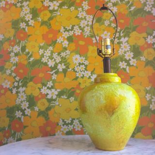 Vintage Lava Glaze Ceramic Pottery Lamp Mid Century Modern Yellow 3
