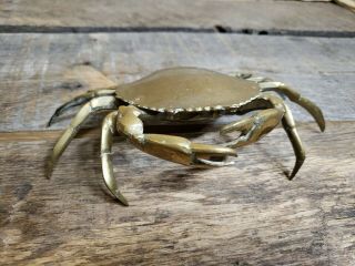 Vintage Solid Brass Crab Ashtray With Hinged Lid