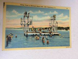 Vintage Linen Postcard,  Bertrand Island Park,  Lake Hopatcong,  Nj