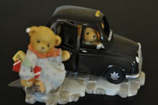 Estate Vintage Collectible Cherished Teddies Figurine Bear In Black Taxi Cab