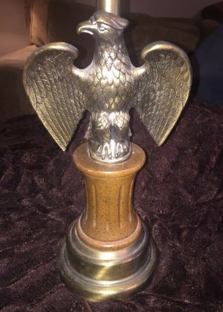Vintage American Bald Eagle Table Lamp Brass And Wood No Shade 29”