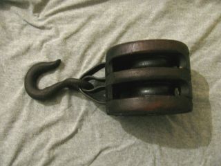 Antique Maritime Block & Tackle Double Pulley With A Steel Star Logo On It