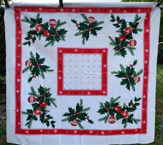 Vintage Cotton Tablecloth 40s50s Cute Christmas Holiday Novelty 50 X 52