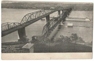 Dubuque Iowa Ia & East Dubuque Illinois Il Railroad & Wagon Bridge C.  1905