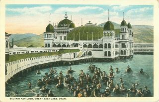 Saltair Pavilion Great Salt Lake,  Utah,  Swimmers 1922 Postcard