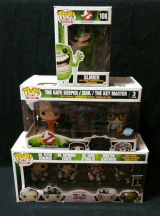 Funko Pop - Ghostbusters - Slimer,  Wal - Mart 3 Pack,  Marshmallowed 4 Pack Sdcc