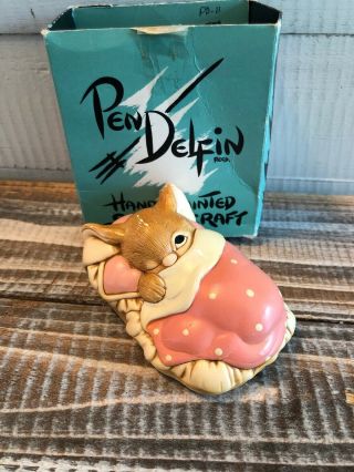 Vintage Pendelfin Stonecraft Baby Bunny Rabbit Pink Bed " Peeps " England