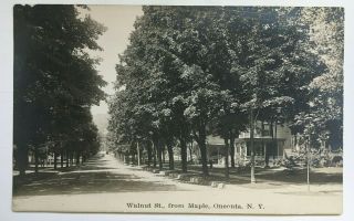 Ca 1900s Ny Rppc Real Photo Postcard Oneonta Walnut Street From Maple Azo Otsego