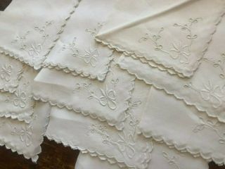 Vintage White Linen Madeira Cutwork Embroidery Bows 10 Pc Set 12 " Napkins