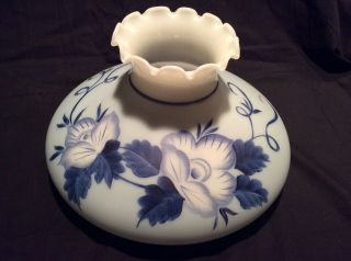 Vtg Huricane Gone With The Wind Milkglass Blue Floral Lamp Shade Hand Painted