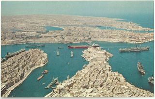(w193) Aerial View Of The Grand Harbour,  Malta.  Vintage Postcard
