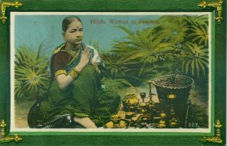 Pc India Indian Hindu Woman At Prayers Social History / Ethnic C1912