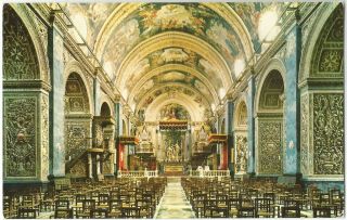 (w191) Interior Of St John Co - Cathedral,  Valletta,  Malta.  Vintage Postcard
