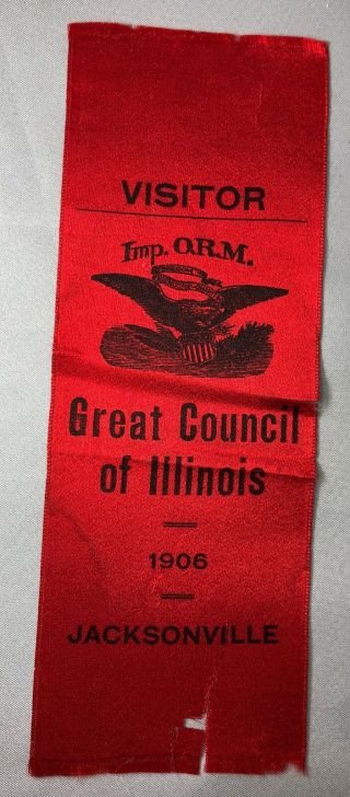1906 Improved Order Of Red Men Illinois Jacksonville Ribbon Antique