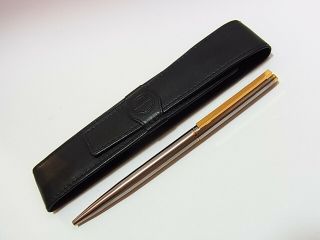 Dunhill Gemline Stell Gold Clip Ballpoint Pen With Leather Case