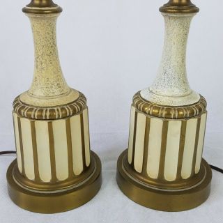 Vintage Hollywood Regency Table Lamp Set of 2 Desk Buffet Ornate Gold White 2