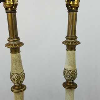 Vintage Hollywood Regency Table Lamp Set of 2 Desk Buffet Ornate Gold White 8