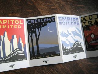 Michael Schwab Amtrak Railroad Postcard Set; Art Deco Style/collectible