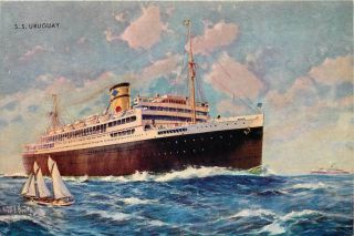 Ship Postcard: American Republics Liner,  S.  S.  Uruguay - Art By Fred J.  Hoertz
