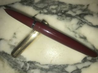 Rare Vintage Parker 51 Fountain Pen 1 / 10 12k Gold Filled Blood Red Barrel