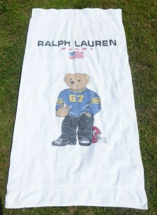 Vtg Ralph Lauren Large Teddy Bear Football Player Beach Bath Towel