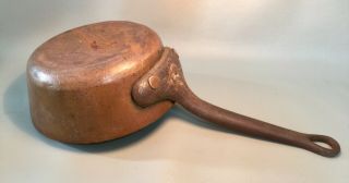 Antique Solid Copper Pan w/ Tin Lining & Cast Iron Handle 7” Dia 3.  15 Lbs 6