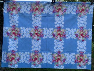 Vintage Cotton Tablecloth 40s50s Pretty Fruits & Flowers Novelty 48 X 62